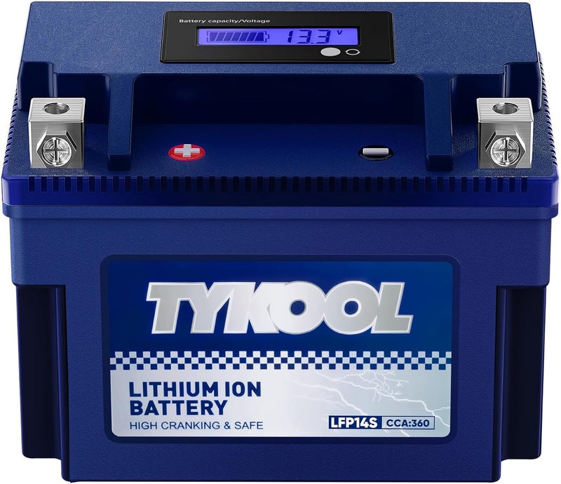 TYKOOL YTZ14S/YTZ12S High Performance Lithium LiFePO4 Motorcycle Battery,12V 6Ah,360CCA, Digital Readout, Built in BMS, Compatible for Large-displacement BMW,Hongda,KTM,Suzuki Motorcycles - Image 1